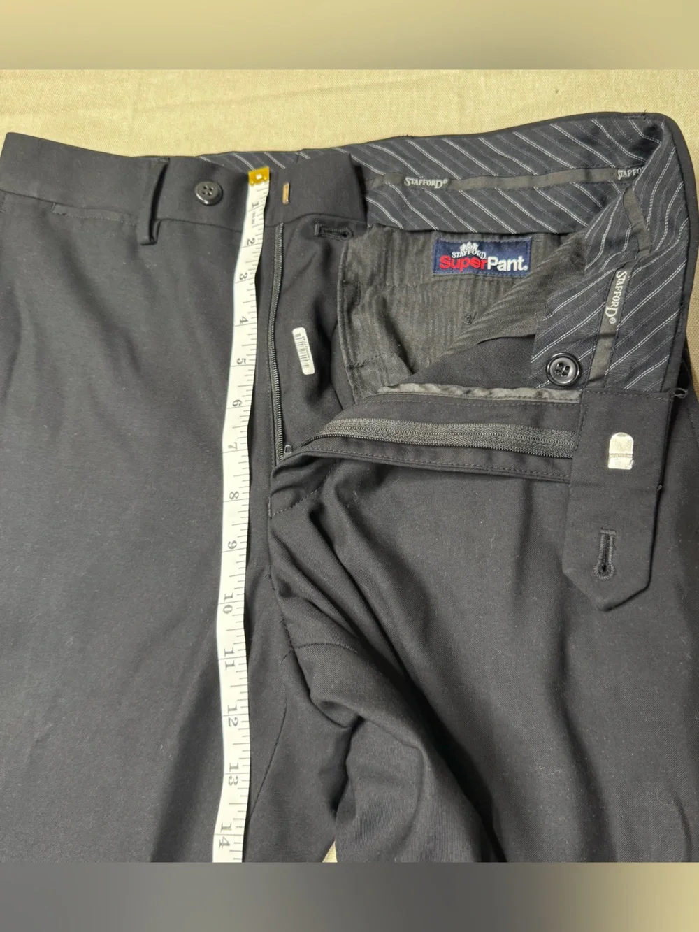 Stafford Super Pant Black Dress Pants Flat Front 30x30 Classic Fit